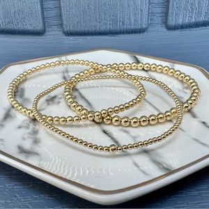 🩵 Set of 2mm 3mm 4mm 14k Gold Filled Beaded Stretch Bracelets